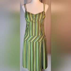 Tommy Hilfiger Double Spaghetti Strap Dress. Size 6 Green Multicolor Stripes